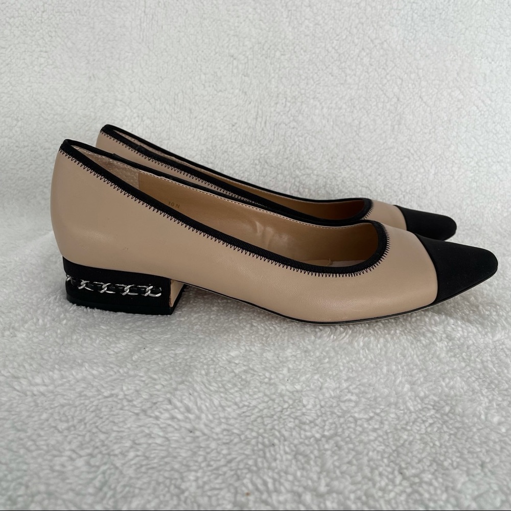 Vaneli beige and black, gold rope detail flats. Size 10